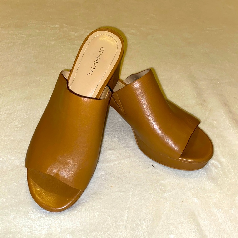 Gunmetal Brown Open Toe Chunky Heel Sandal